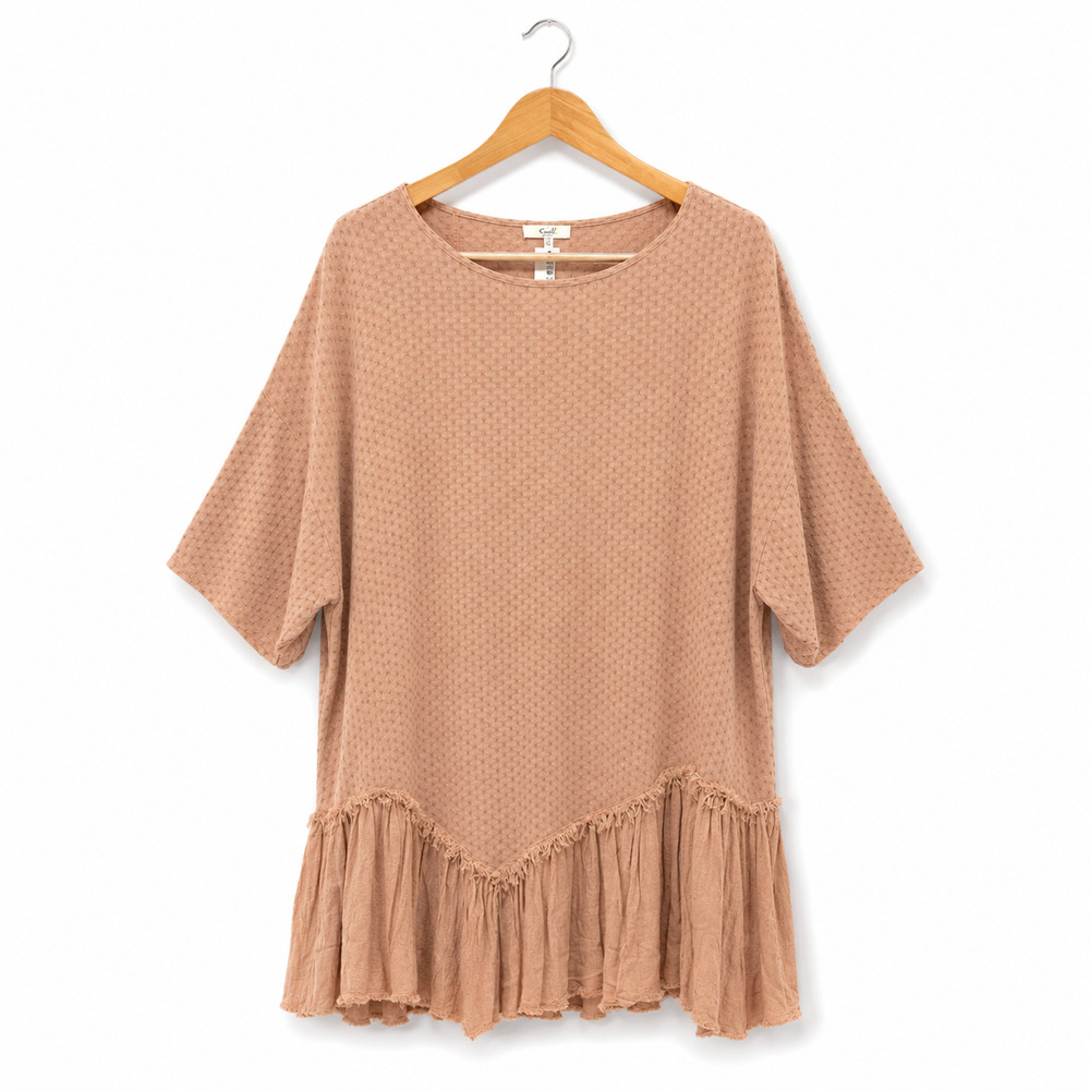 Easel Tunic Top Womens Plus Size 3X Brown Textured Fringe Oversized Bohemian